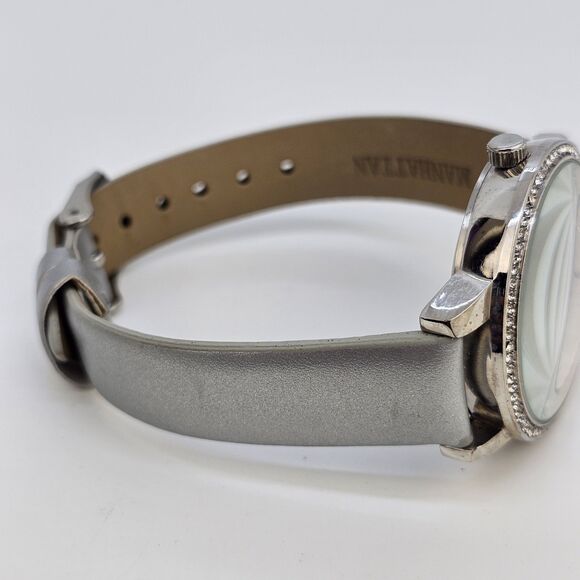 Manhattan Croton Watch Women 37mm Gray Tone Pave Bezel Bling New Battery - Picture 8 of 13